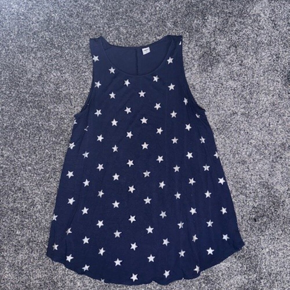Old Navy Dark Blue Tank Top with Silver Stars Luxe Size Medium